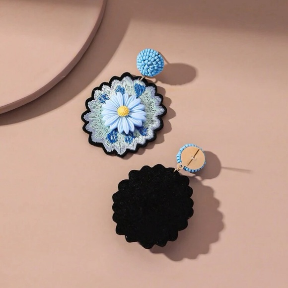 Flower Embroidered Earrings - Picture 2 of 6